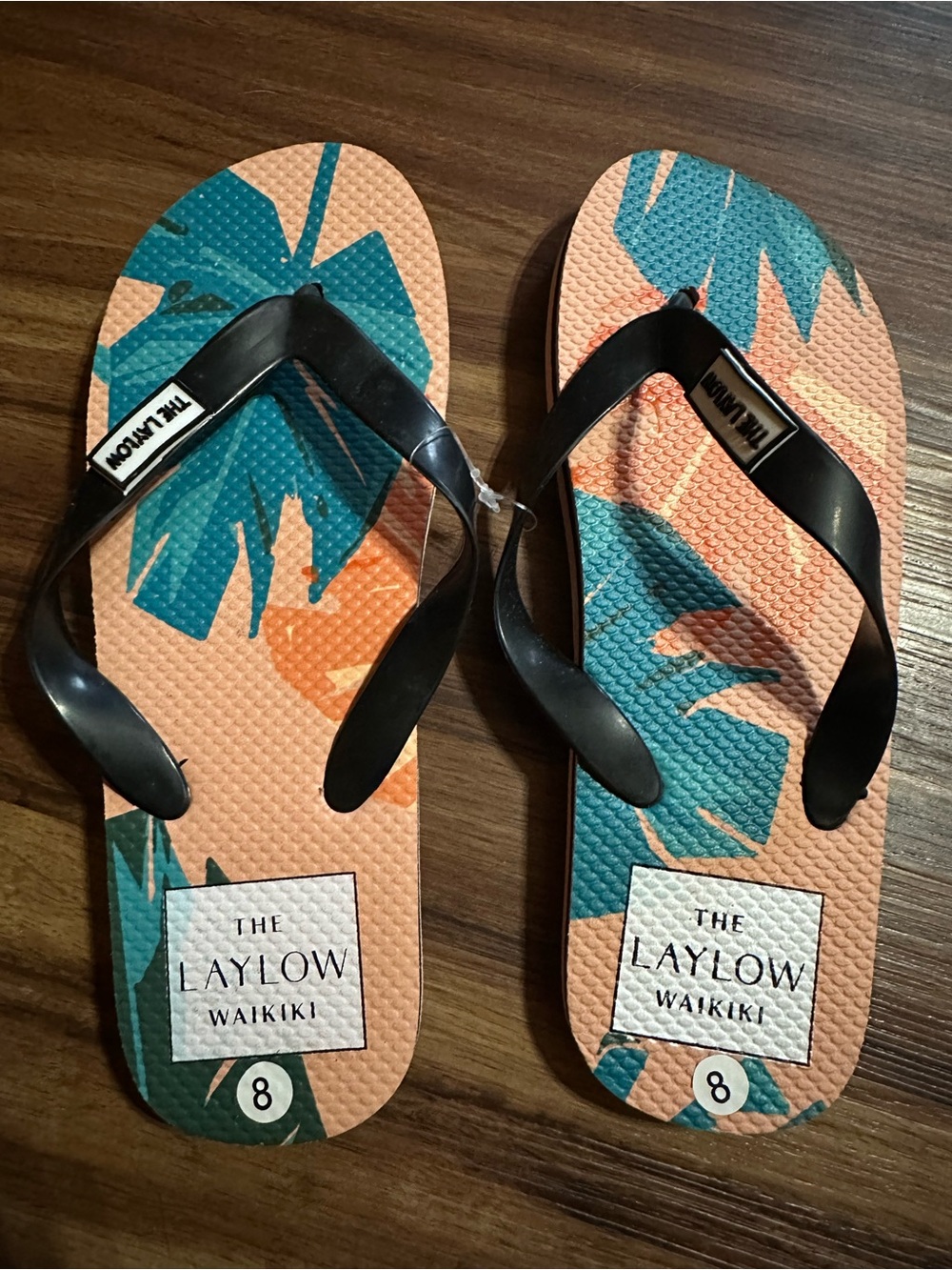 The Laylow Waikiki Palm Print Flip Flops - Peach & Teal